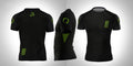 KAIZEN Core Rash Guard Kurzarm, Vorder-, Seiten- und Rückansicht mit tonalem Wave Pattern und Moss Green Akzenten